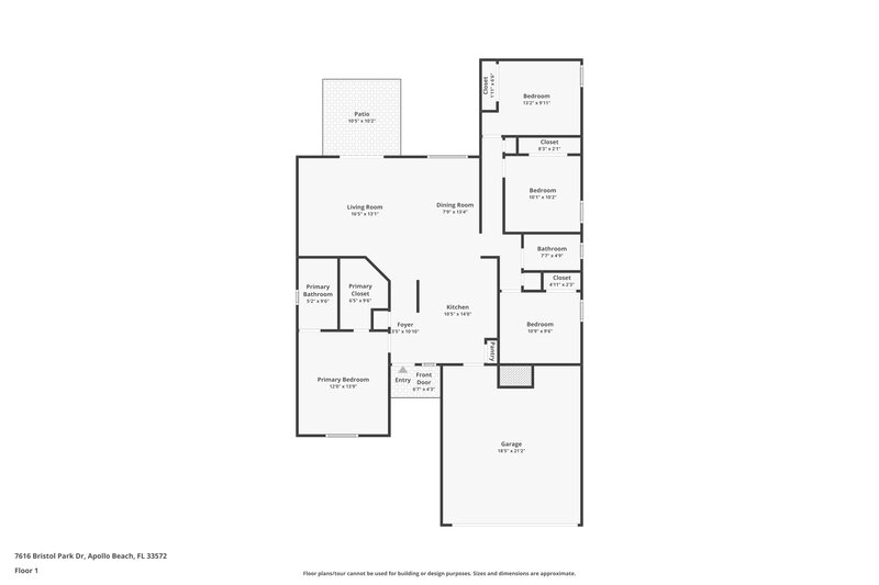 2,005/Mo, 7616 Bristol Park Dr Apollo Beach, FL 33572 Floor Plan View