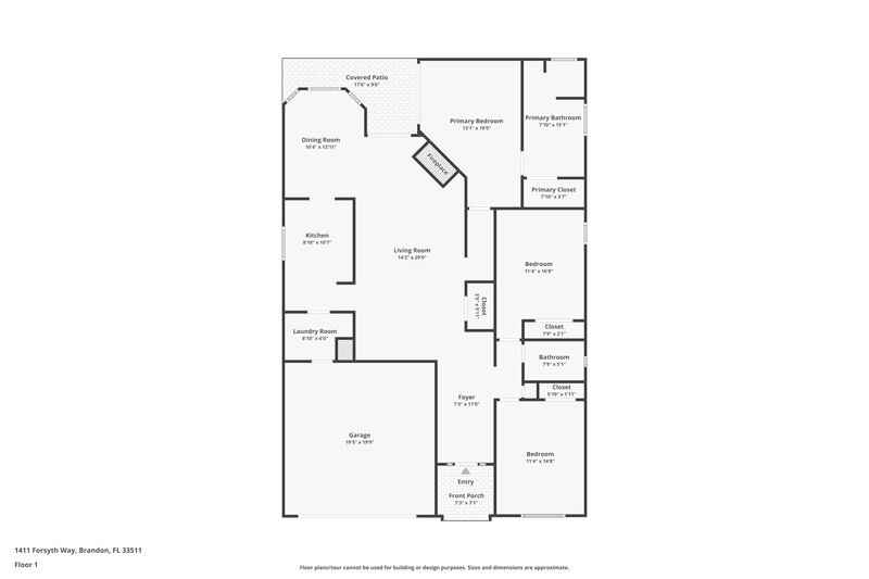 2,295/Mo, 1411 Forsyth Way Brandon, FL 33511 Floor Plan View