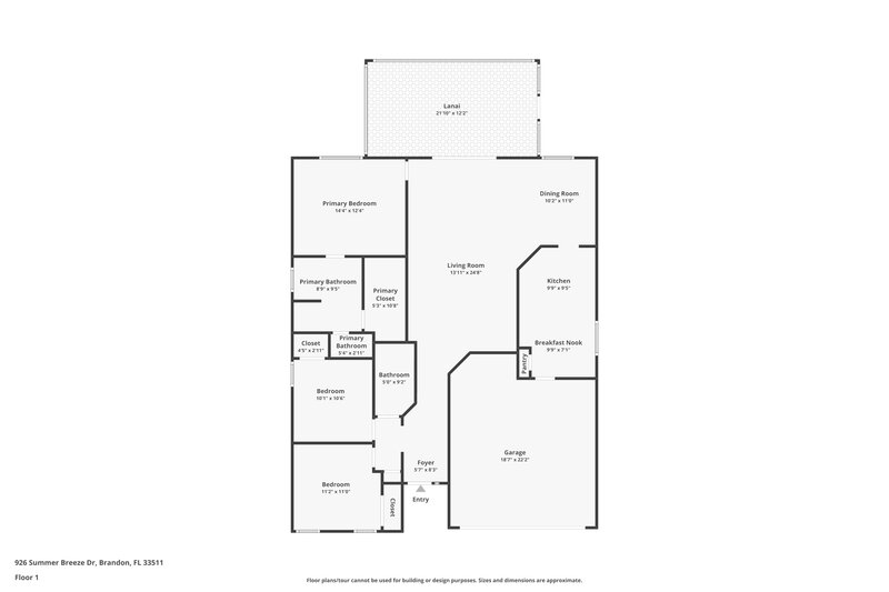 2,075/Mo, 926 Summer Breeze Dr Brandon, FL 33511 Floor Plan View