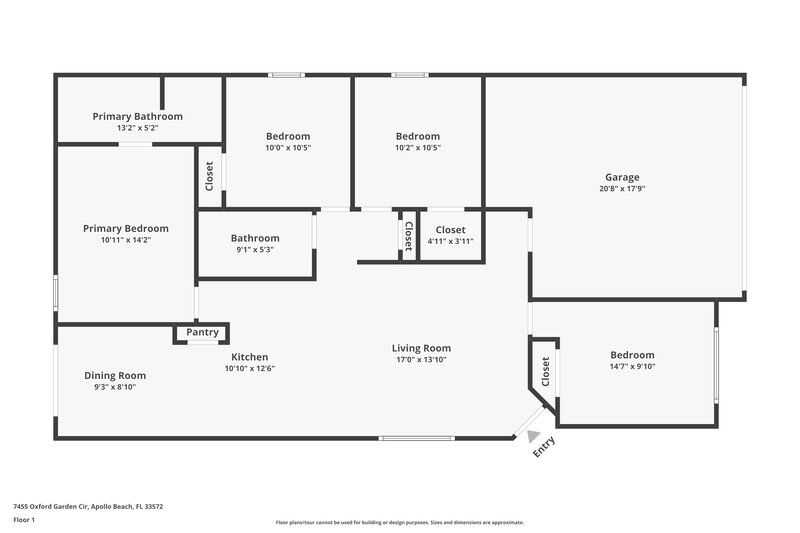 1,795/Mo, 7455 Oxford Garden Cir Apollo Beach, FL 33572 Floor Plan View