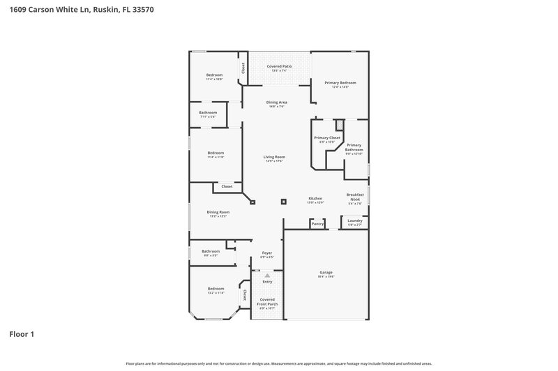 2,260/Mo, 1609 Carson White Ln Ruskin, FL 33570 Floor Plan View