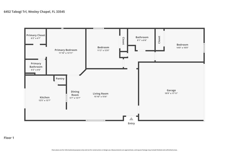1,850/Mo, 6452 Tabogi Trl Wesley Chapel, FL 33545 Floorplan View