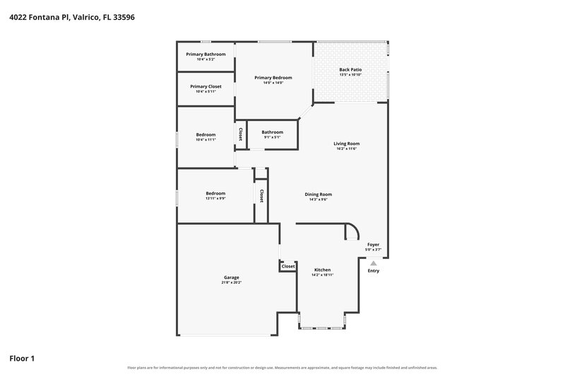 2,265/Mo, 4022 Fontana Pl Valrico, FL 33596 Floor Plan View