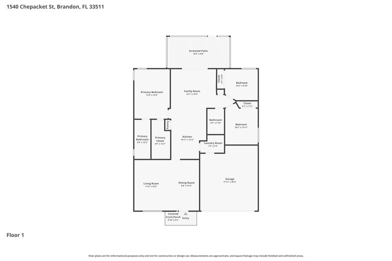 2,220/Mo, 1540 Chepacket St Brandon, FL 33511 Floorplan View