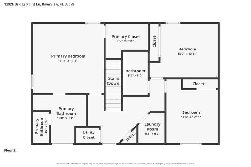 2,180/Mo, 12026 Bridge Point Ln Riverview, FL 33579 Floor Plan View 2