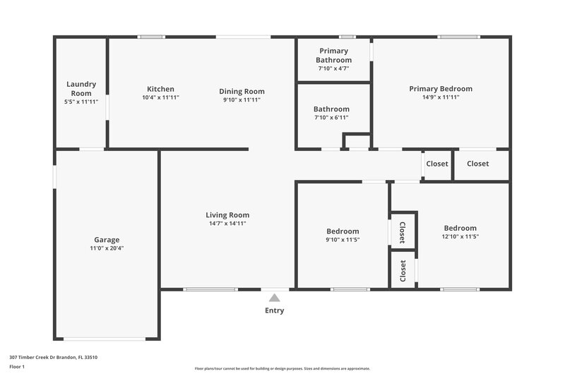 2,140/Mo, 307 Timber Creek Dr Brandon, FL 33510 Floor Plan View
