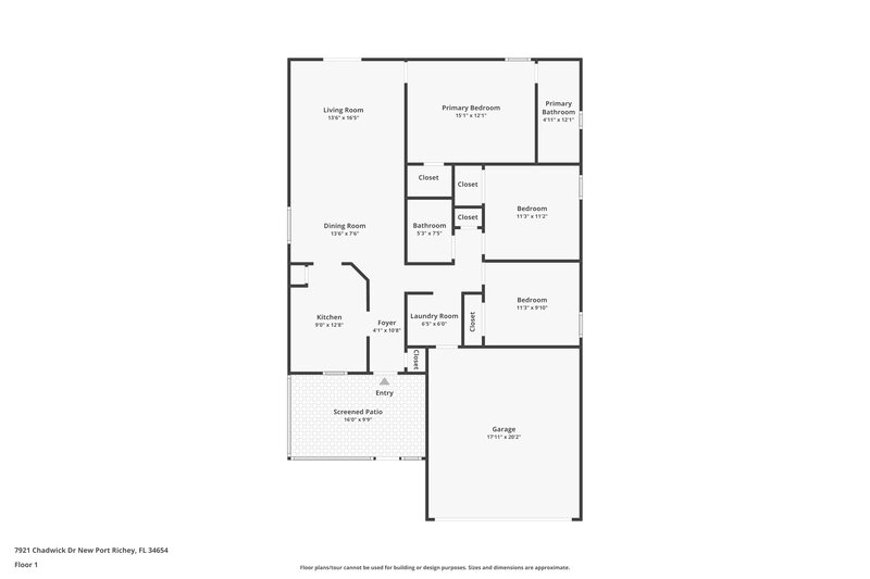 1,860/Mo, 7921 Chadwick Dr New Port Richey, FL 34654 Floor Plan View