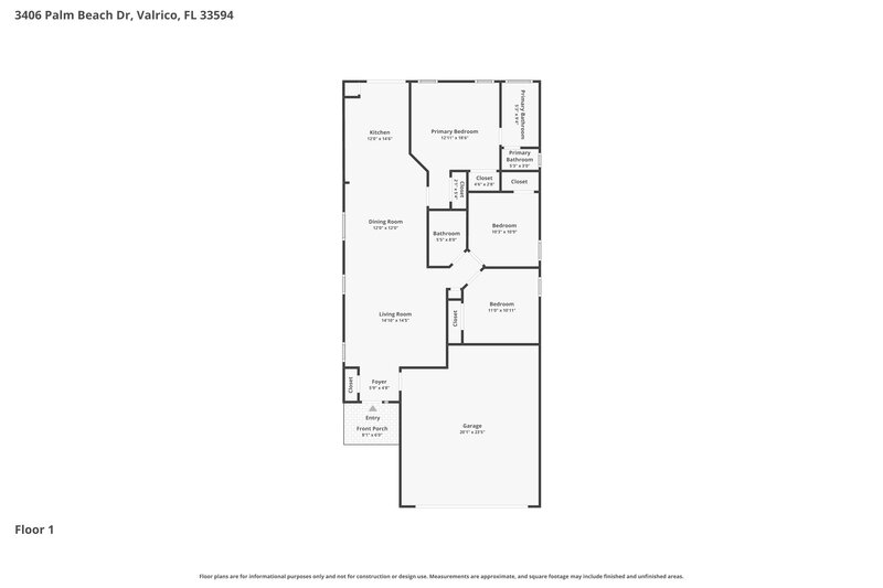 1,930/Mo, 3406 Palm Beach Dr Valrico, FL 33594 Floor Plan View