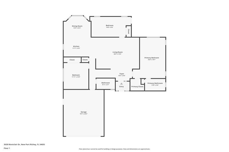 2,050/Mo, 3638 Montclair Dr New Port Richey, FL 34655 Floor Plan View