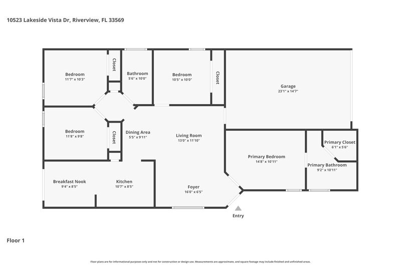 1,910/Mo, 10523 Lakeside Vista Dr Riverview, FL 33569 Floorplan View