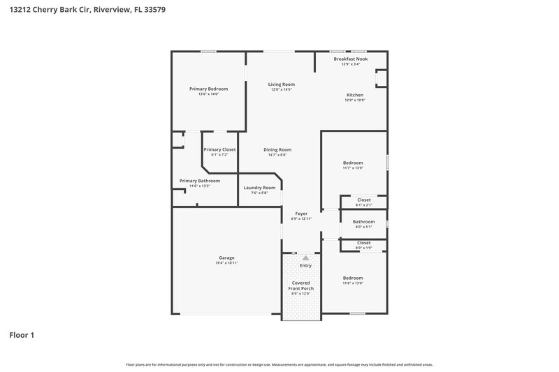 2,195/Mo, 13212 Cherry Bark Cir Riverview, FL 33579 Floor Plan View