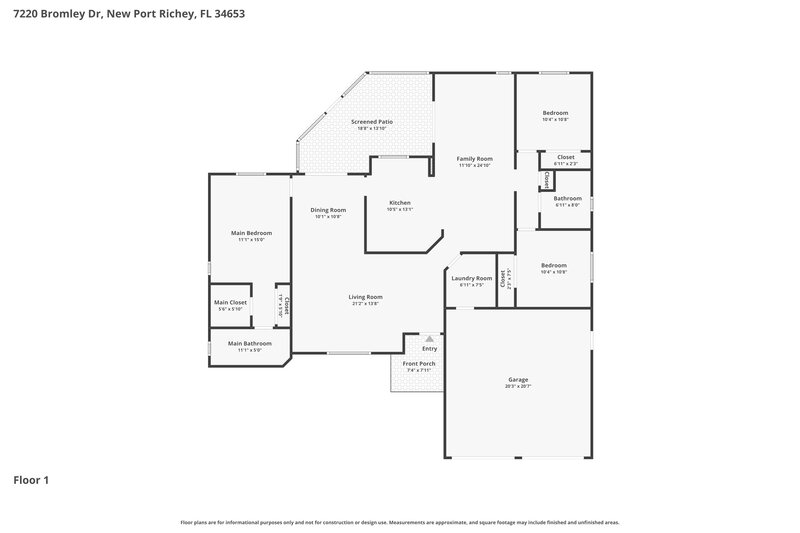 1,955/Mo, 7220 Bromley Dr New Port Richey, FL 34653 Floor Plan View