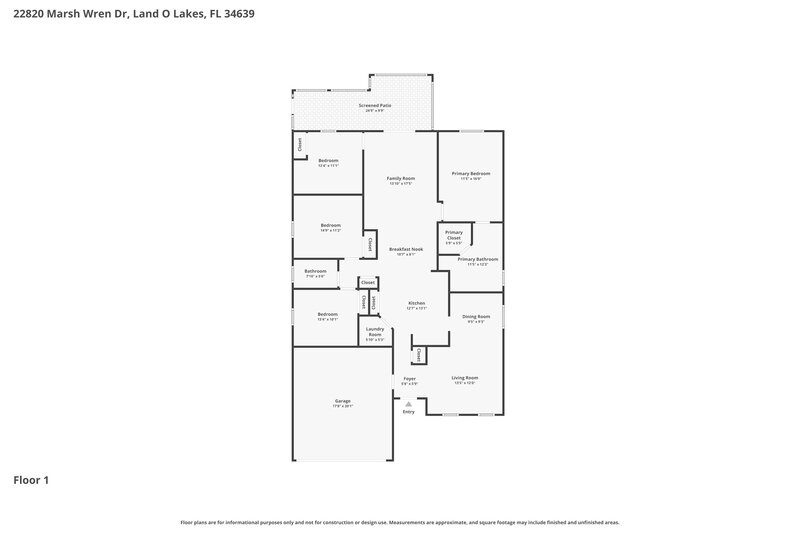 2,280/Mo, 22820 Marsh Wren Dr Land O Lakes, FL 34639 Floor Plan View