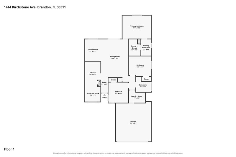 2,025/Mo, 1444 Birchstone Ave Brandon, FL 33511 Floor Plan View