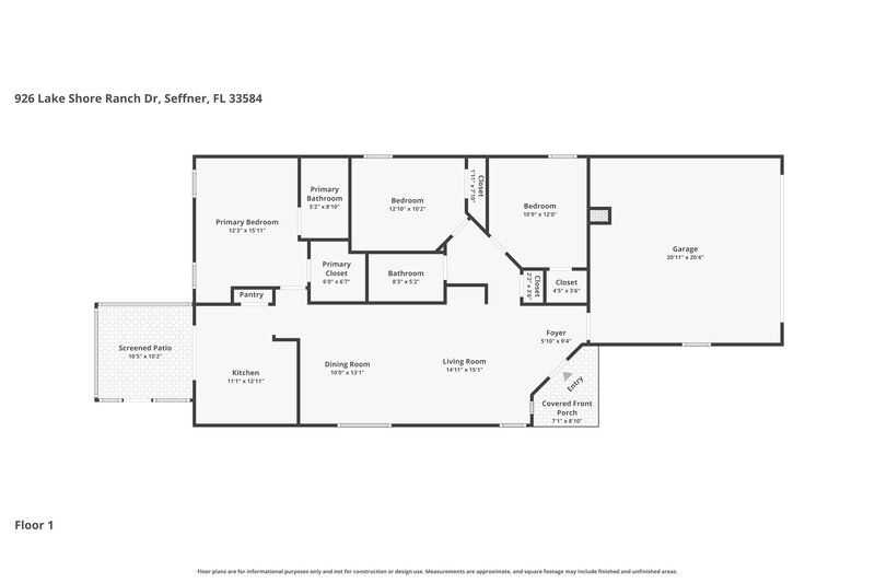 2,205/Mo, 926 Lake Shore Ranch Dr Seffner, FL 33584 Floor Plan View
