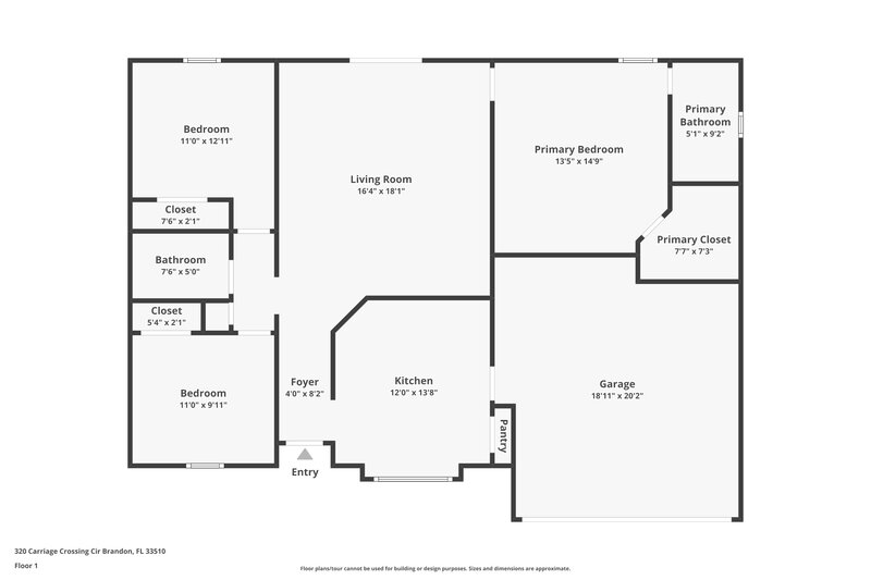 2,100/Mo, 320 Carriage Crossing Cir Brandon, FL 33510 Floor Plan View
