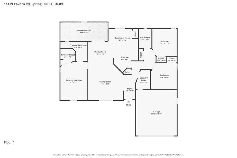 1,700/Mo, 11479 Cavern Rd Spring Hill, FL 34609 Floor Plan View