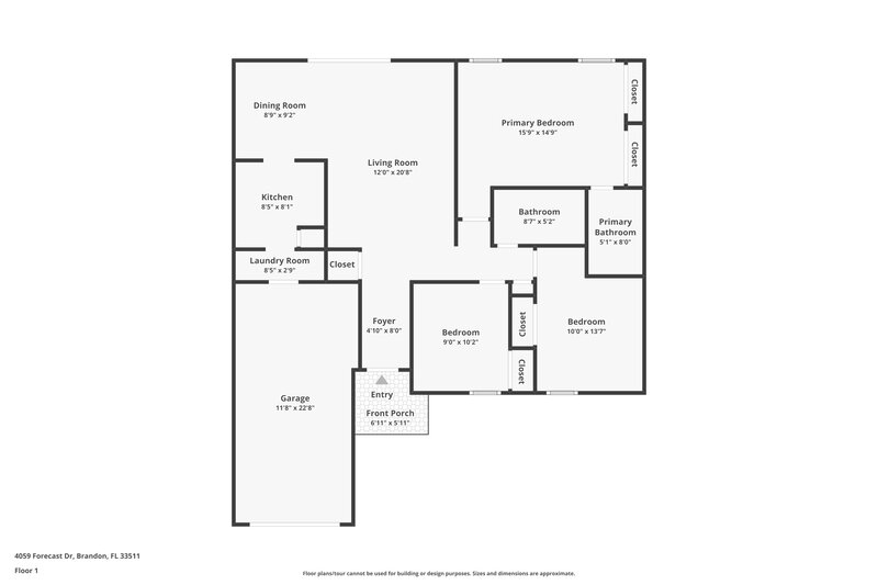 2,000/Mo, 4059 Forecast Dr Brandon, FL 33511 Floor Plan View
