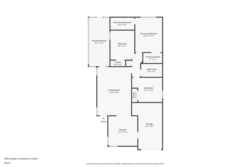2,070/Mo, 1822 Coyote Pl Brandon, FL 33511 Floor Plan View
