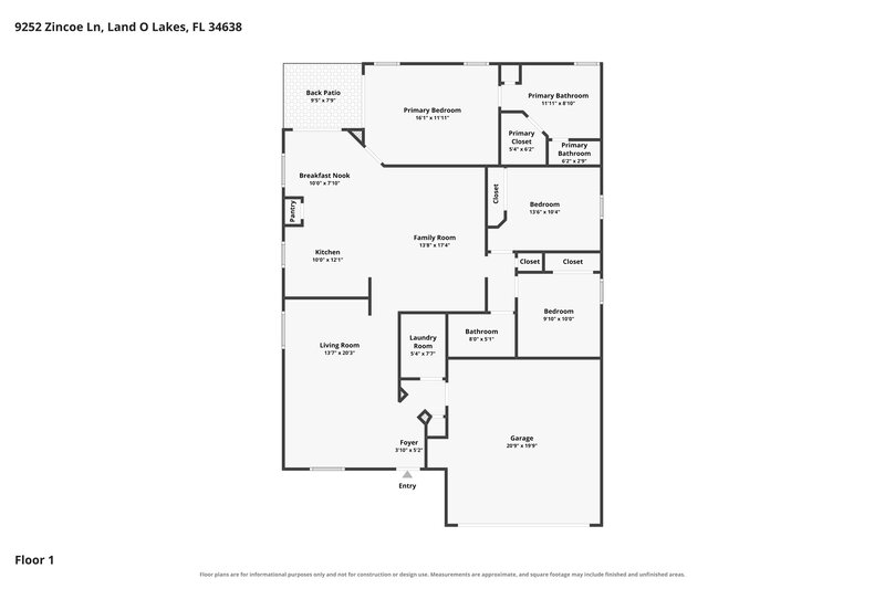 2,030/Mo, 9252 Zincoe Ln Land O' Lakes, FL 34638 Floor Plan View