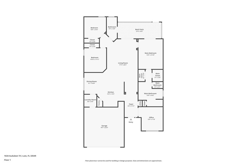 2,400/Mo, 1634 Audubon Trl Lutz, FL 33549 Floor Plan View