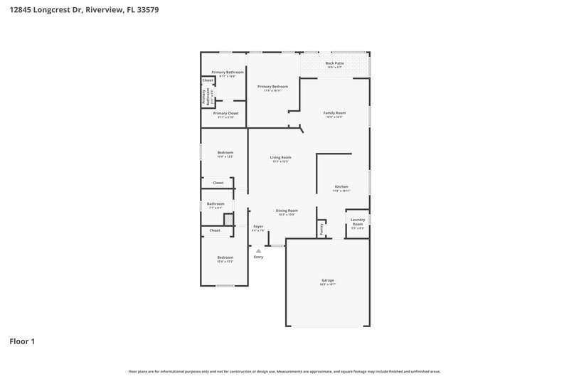 2,165/Mo, 12845 Longcrest Dr Riverview, FL 33579 Floor Plan View