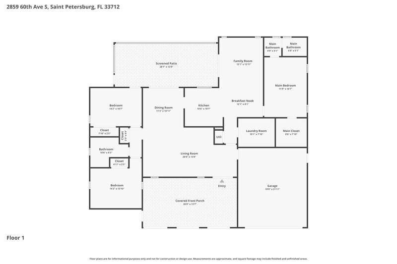 2,605/Mo, 2859 60th Ave S Saint Petersburg, FL 33712 Floorplan View