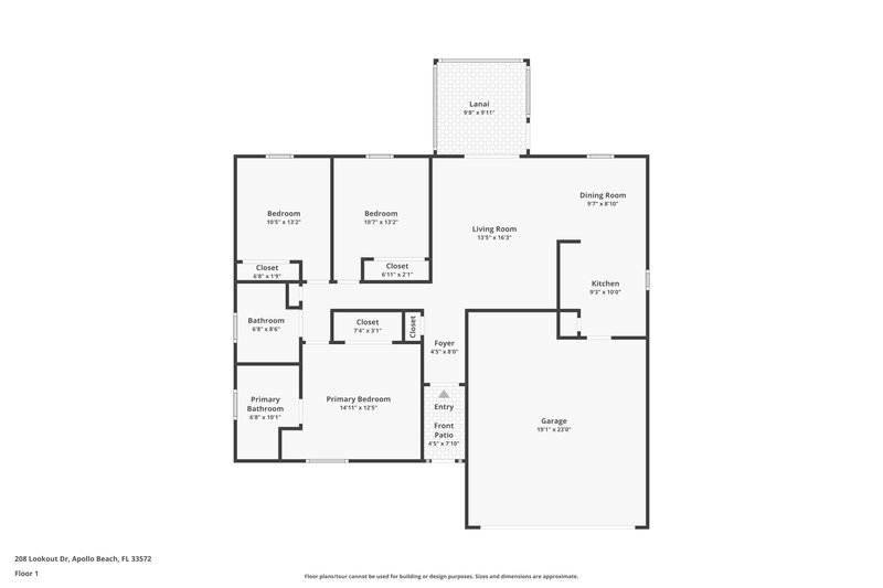 1,775/Mo, 208 Lookout Dr Apollo Beach, FL 33572 Floor Plan View