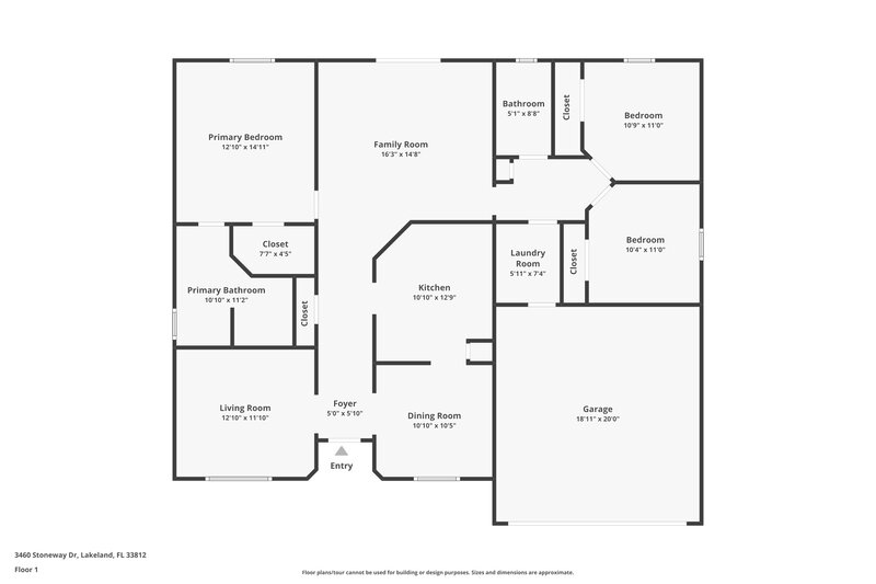 2,075/Mo, 3460 Stoneway Dr Lakeland, FL 33812 Floor Plan View