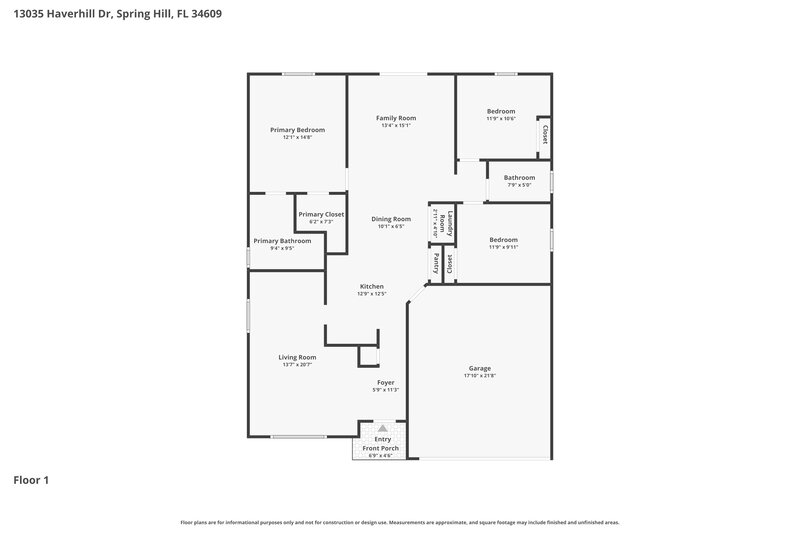 2,090/Mo, 13035 Haverhill Dr Spring Hill, FL 34609 Floor Plan View