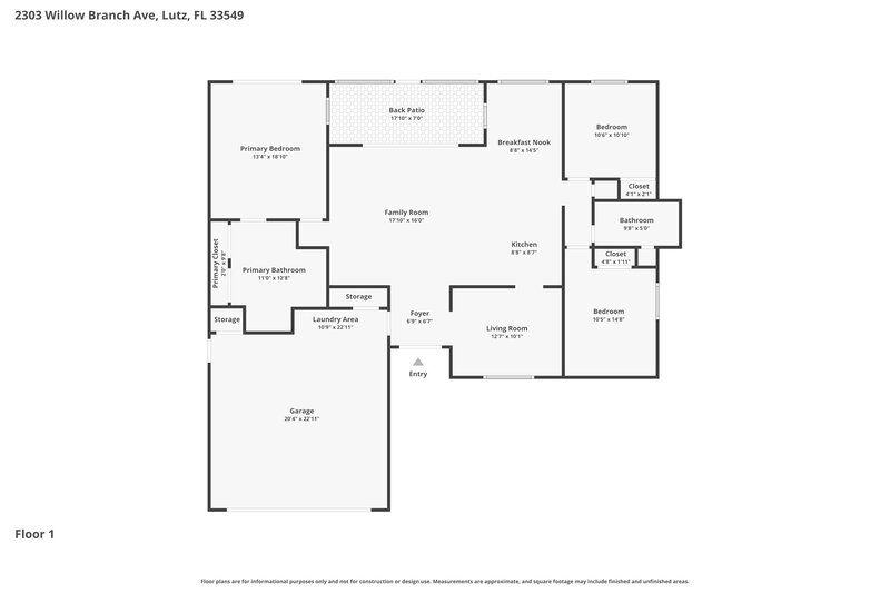 2,485/Mo, 2303 Willow Branch Ave Lutz, FL 33549 Floor Plan View
