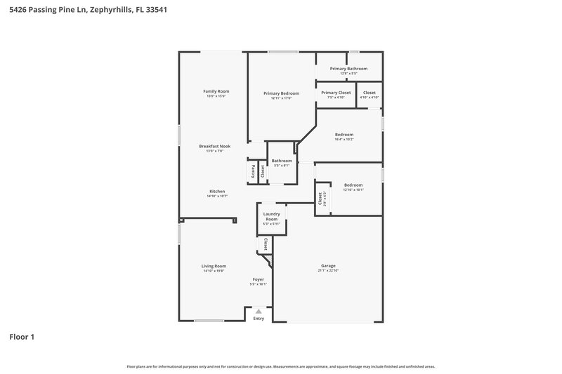 1,955/Mo, 5426 Passing Pine Ln Zephyrhills, FL 33541 Floor Plan View