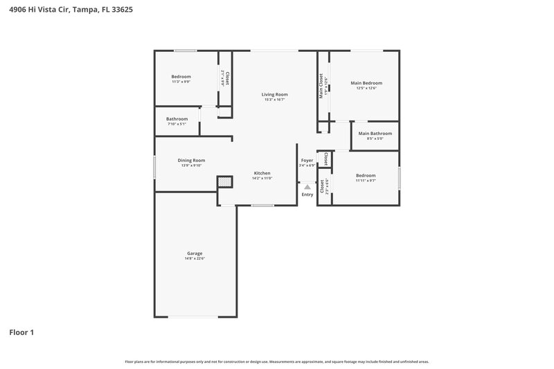 2,240/Mo, 4906 Hi Vista Cir Tampa, FL 33625 Floor Plan View
