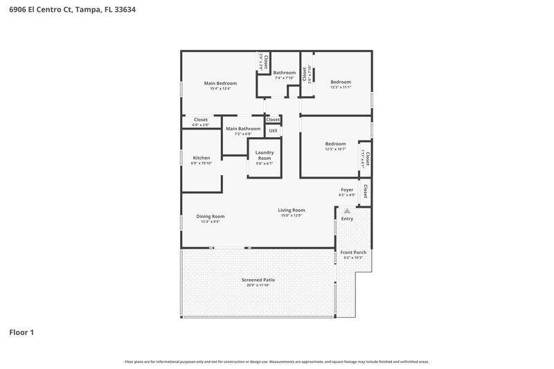 2,020/Mo, 6906 El Centro Ct Tampa, FL 33634 Floor Plan View