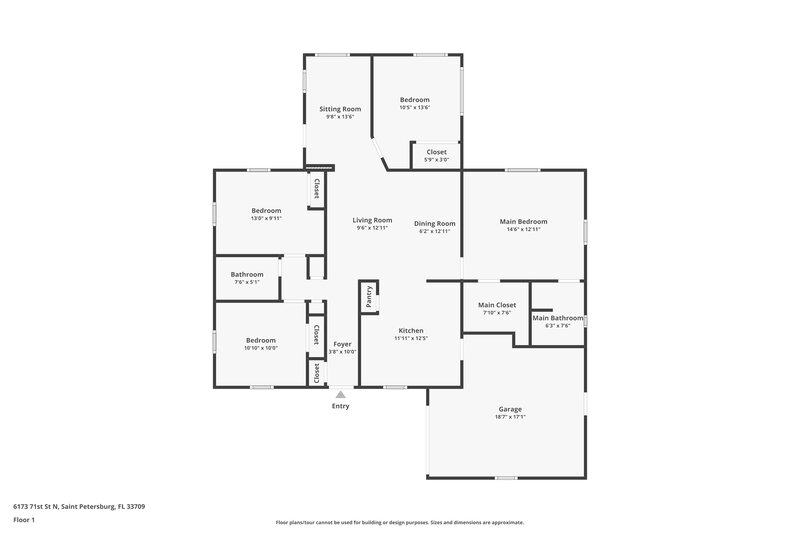 2,470/Mo, 6173 71st St N St Petersburg, FL 33709 Floor Plan View