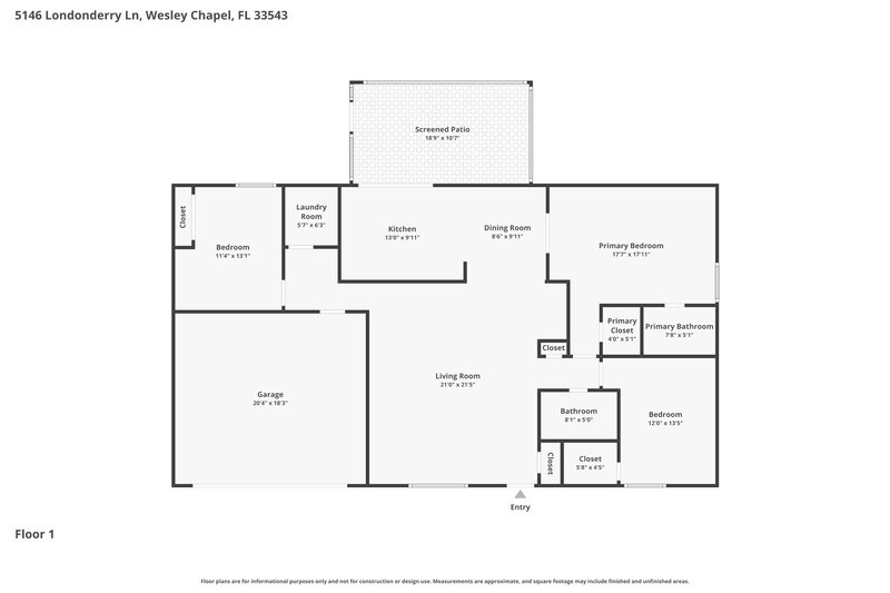 1,970/Mo, 5146 Londonderry Ln Wesley Chapel, FL 33543 Floor Plan View