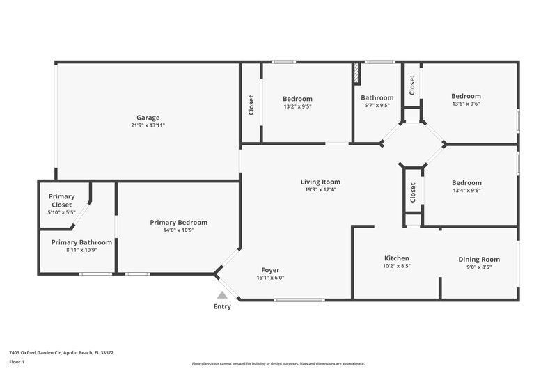 2,180/Mo, 7405 Oxford Garden Cir Apollo Beach, FL 33572 Floor Plan View