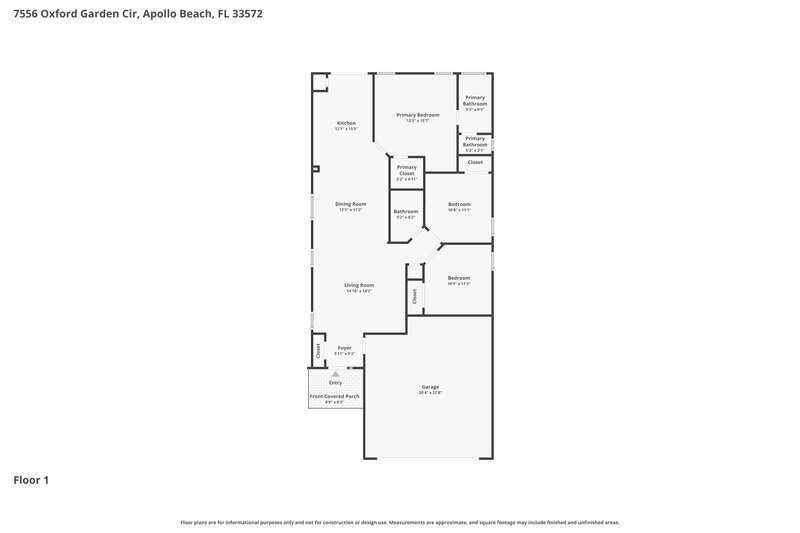 1,975/Mo, 7556 Oxford Garden Cir Apollo Beach, FL 33572 Floor Plan View