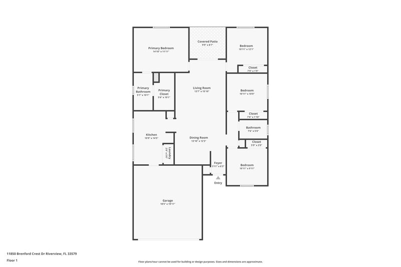 1,995/Mo, 11850 Brenford Crest Dr. Riverview, FL 33579 Floor Plan View