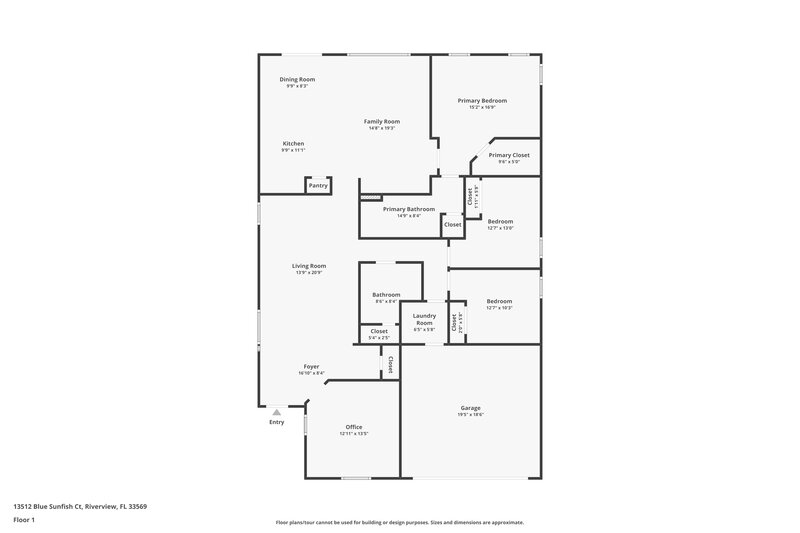 1,985/Mo, 13512 Blue Sunfish Ct Riverview, FL 33569 Floor Plan View