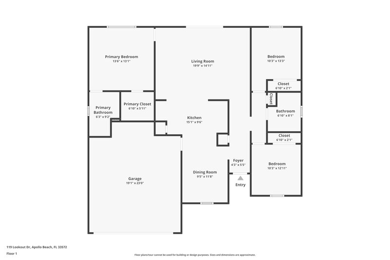 1,805/Mo, 119 Lookout Dr Apollo Beach, FL 33572 Floor Plan View