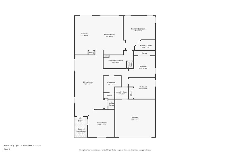 2,115/Mo, 10506 Early Light Ct Riverview, FL 33578 Floor Plan View