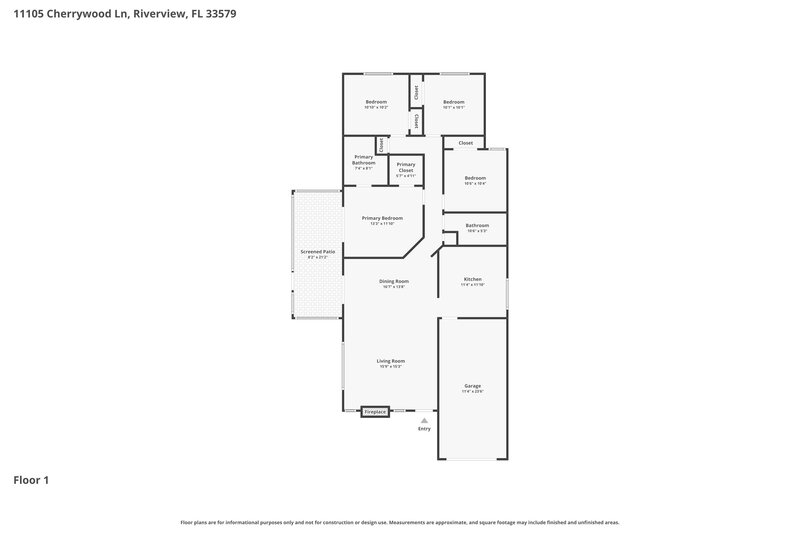 2,235/Mo, 11105 Cherrywood Ln Riverview, FL 33579 Floor Plan View