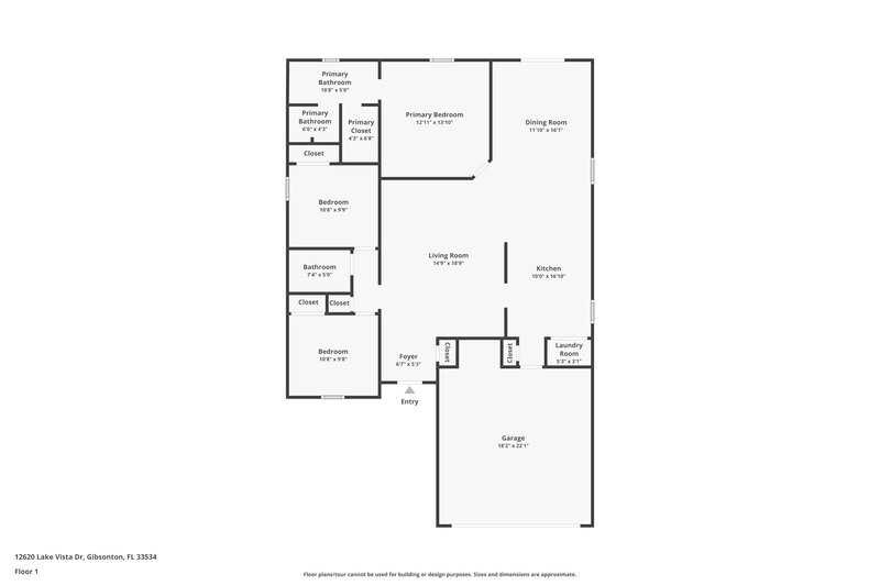 2,090/Mo, 12620 Lake Vista Dr Gibsonton, FL 33534 Floor Plan View
