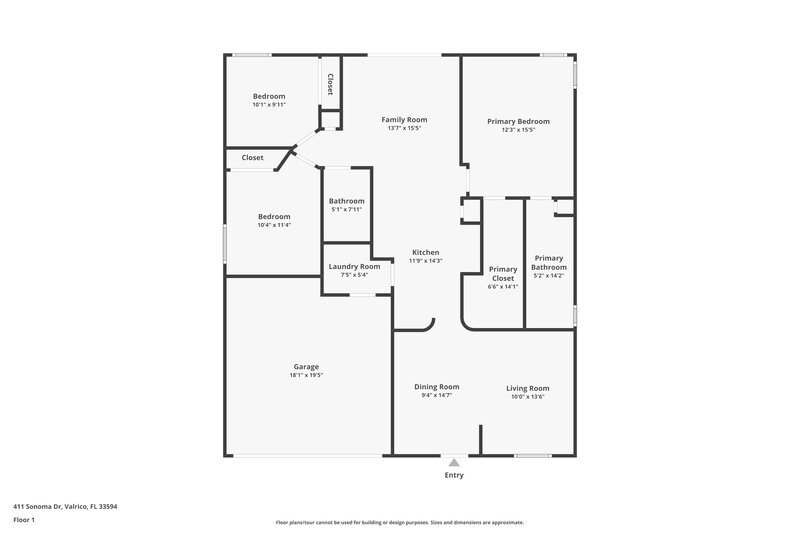 2,260/Mo, 411 Sonoma Drive Valrico, FL 33594 Floorplan View