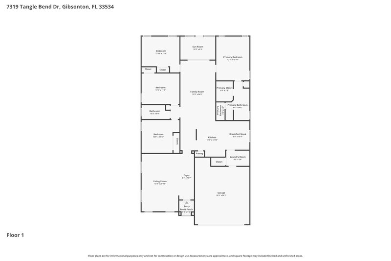 2,355/Mo, 7319 Tangle Bend Drive Gibsonton, FL 33534 Floor Plan View