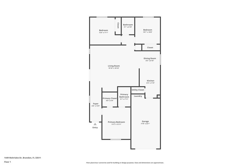 1,965/Mo, 1449 Mohrlake Dr Brandon, FL 33511 Floor Plan View
