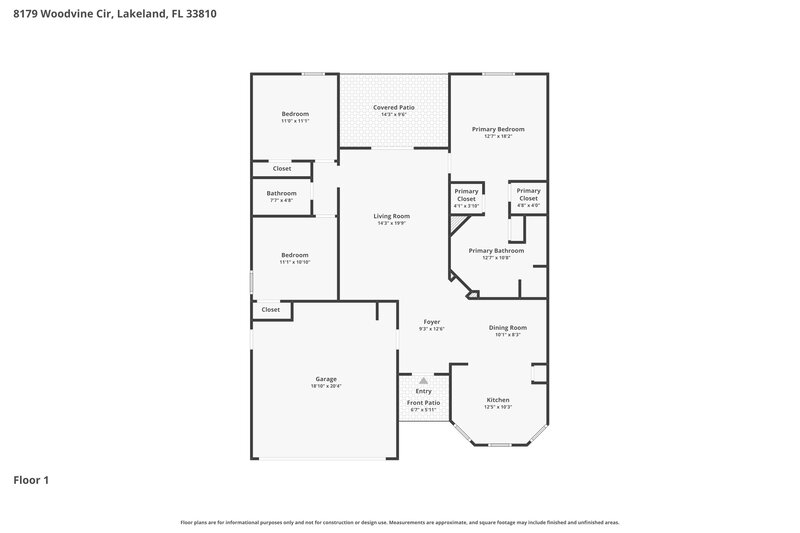 2,050/Mo, 8179 Woodvine Cir Lakeland, FL 33810 Floor Plan View