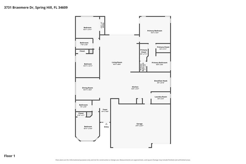 2,890/Mo, 3731 Braemere Drive Spring Hill, FL 34609 Floor Plan View