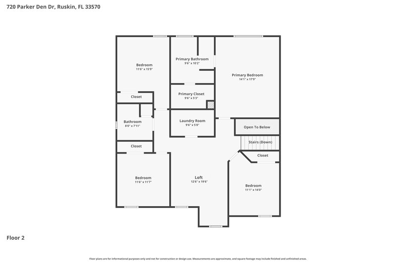 2,465/Mo, 720 Parker Den Drive Ruskin, FL 33570 Floor Plan View 2